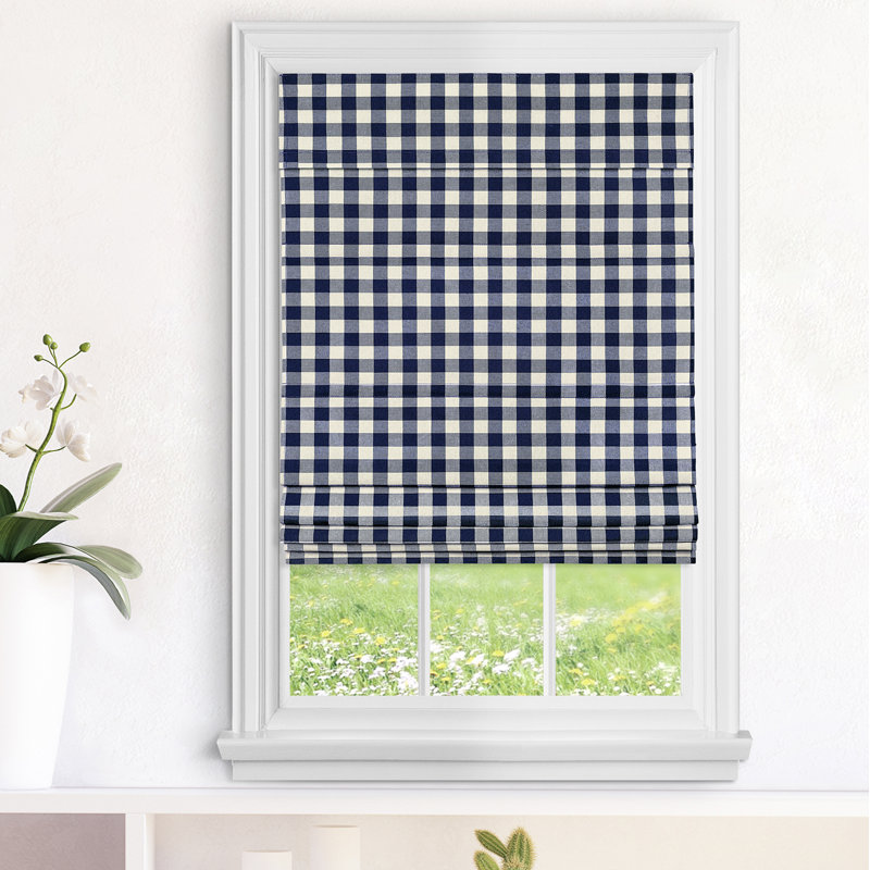 Gracie Oaks Cordless Plaid Gingham Room Darkening Roman Shade & Reviews